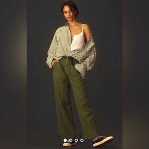 NWT Size 4P - Velvet by Graham & Spencer Dru Linen Pants in Army Green